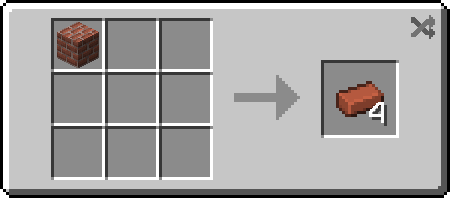 Minecraft recipe showing bricks block being crafted into 4 bricks