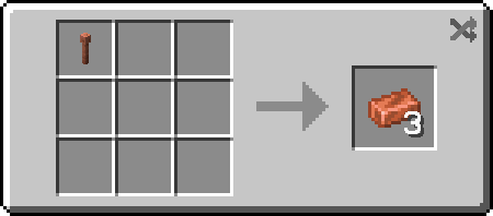Minecraft recipe showing lightning rod being crafted into 3 copper ingots