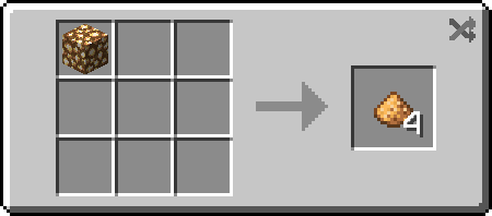 Minecraft recipe showing glowstone block being crafted into 4 glowstone dust