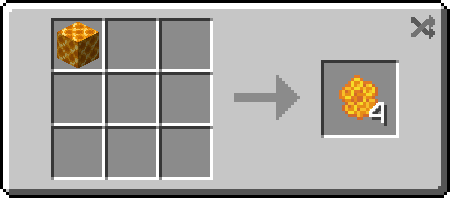 Minecraft recipe showing honeycomb block being crafted into 4 honeycombs