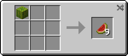 Minecraft recipe showing melon block being crafted into 9 melon slices