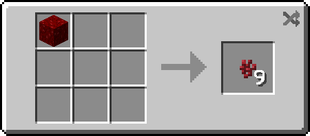 Minecraft recipe showing nether wart block being crafted into 9 nether warts
