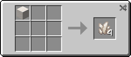 Minecraft recipe showing quartz block being crafted into 4 quartz shards